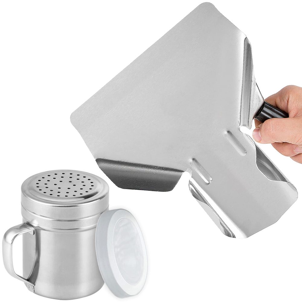 Stainless Steel Popcorn Scoop with Right Handle + 10 oz Dredge, Set of 2