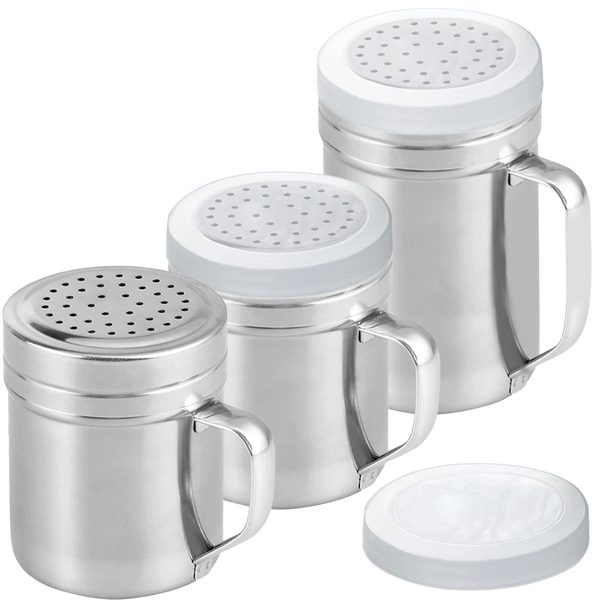 Stainless Steel Dredge Shakers with Medium Holes, 10 + 10 + 14 oz, Set of 3