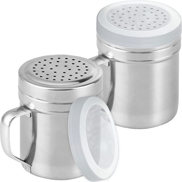 Stainless Steel Dredge Shakers with Handle, Medium Holes, 10 oz, Pack of 2