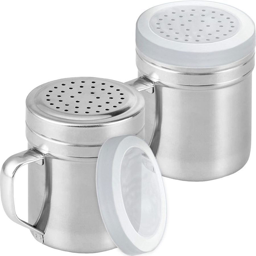 Stainless Steel Dredge Shakers with Handle, Medium Holes, 10 oz, Pack of 2