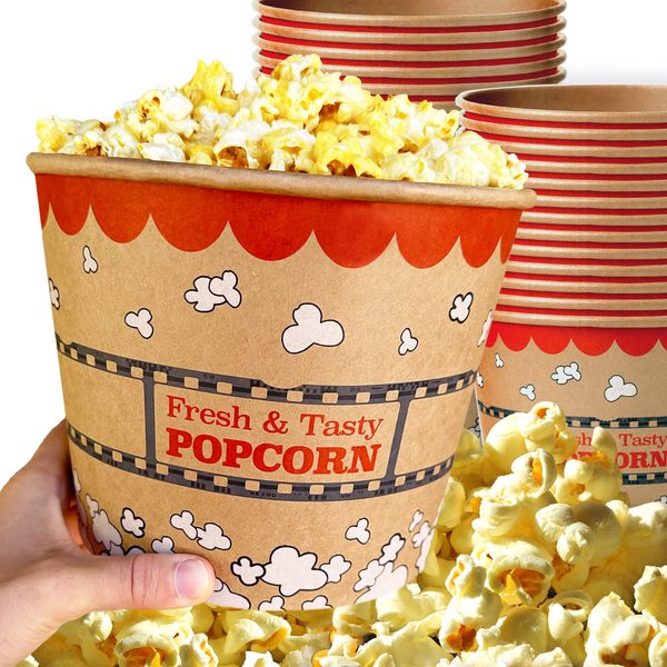 Kraft Paper Popcorn Buckets, 85 oz, Pack of 25