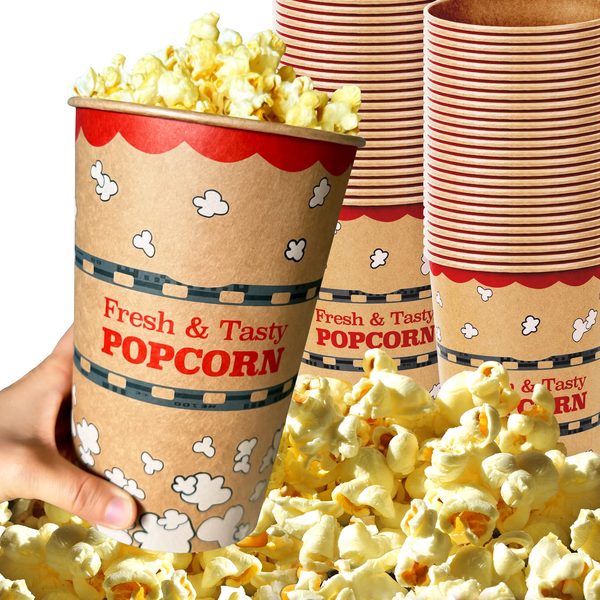 Kraft Paper Popcorn Buckets, 64 oz, Pack of 50