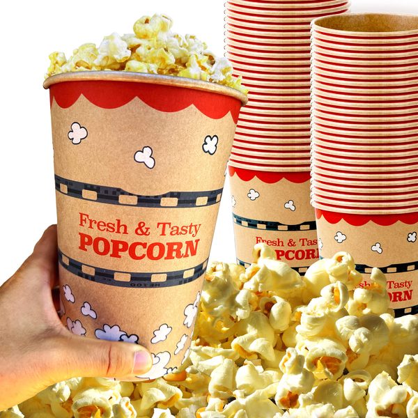 Kraft Paper Popcorn Buckets, 46 oz, Pack of 50