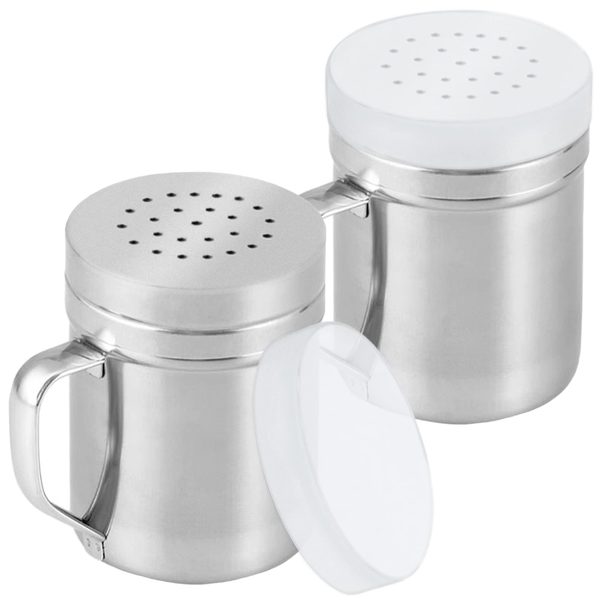Stainless Steel Dredge Shakers with Handle, Medium Holes, 6 oz, Pack of 2