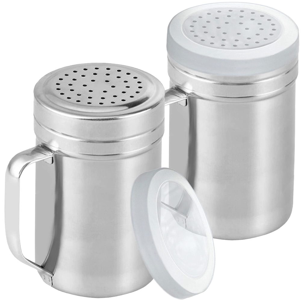 Stainless Steel Dredge Shakers with Handle, Medium Holes, 14 oz, Pack of 2