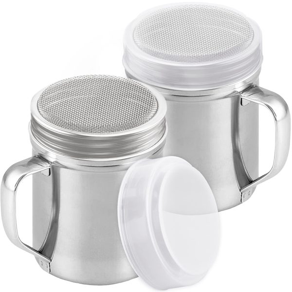 Stainless Steel Powdered Sugar Shakers with Fine Mesh, 10 oz, Pack of 2
