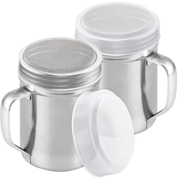 Stainless Steel Powdered Sugar Shakers with Fine Mesh, 6 oz, Pack of 2