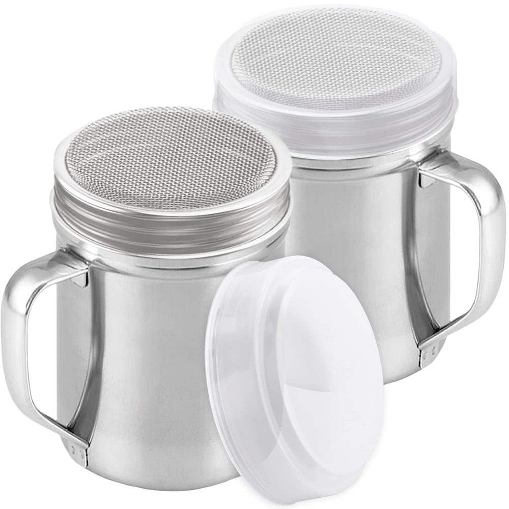 Stainless Steel Powdered Sugar Shakers with Fine Mesh, 6 oz, Pack of 2
