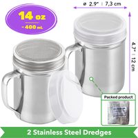 Stainless Steel Powdered Sugar Shakers with Fine Mesh, 14 oz, Pack of 2 — photo 2