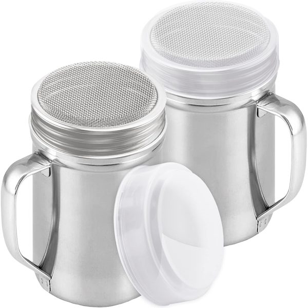 Stainless Steel Powdered Sugar Shakers with Fine Mesh, 14 oz, Pack of 2