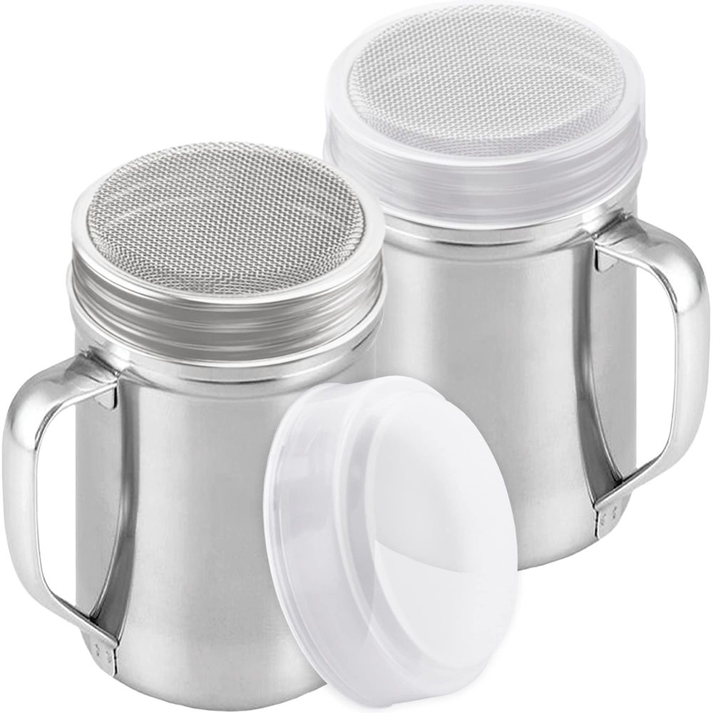 Stainless Steel Powdered Sugar Shakers with Fine Mesh, 14 oz, Pack of 2