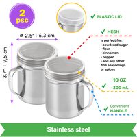 Stainless Steel Cinnamon Sugar Shakers with Fine Mesh, 10 + 10 + 14 oz, Set of 3 — photo 2