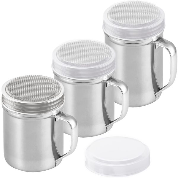 Stainless Steel Cinnamon Sugar Shakers with Fine Mesh, 10 + 10 + 14 oz, Set of 3