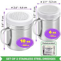 Stainless Steel Dredges with Handles: 6 oz Fine Mesh + 10 oz Medium Holes, Set of 2 — photo 2