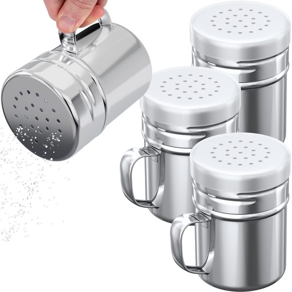 Stainless Steel Dredge Shakers with Handle, Medium Holes, 6 oz, Pack of 4