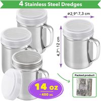 Stainless Steel Powdered Sugar Shakers with Fine Mesh and Plastic Cap, 14 oz, Pack of 4 — photo 2