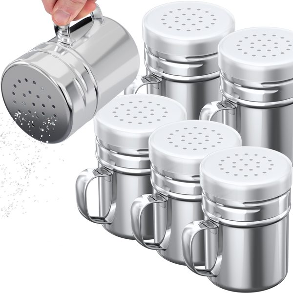 Stainless Steel Dredge Shakers with Handle, Medium Holes, 6 oz, Pack of 6