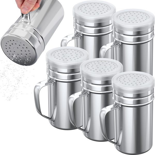 Stainless Steel Dredge Shakers with Handle, Medium Holes, 14 oz, Pack of 6