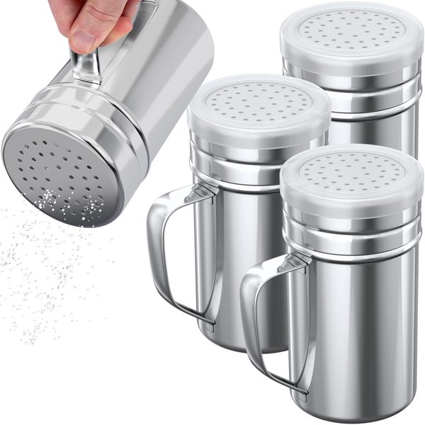 Stainless Steel Dredge Shakers with Handle, Medium Holes, 14 oz, Pack of 4