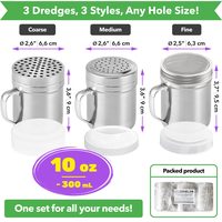 Stainless Steel Dredges with Handle: Fine Mesh + Medium Holes + Large Holes, 10 oz, Set of 3 — photo 2