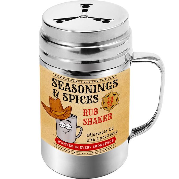 Stainless Steel BBQ Spice Shaker with Adjustable Fan-Style Lid, 14 oz, 1 pc