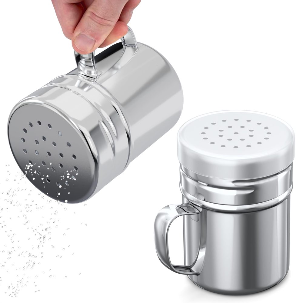 Stainless Steel Dredge Shakers with Handle, Medium Holes, 6 oz, Pack of 2