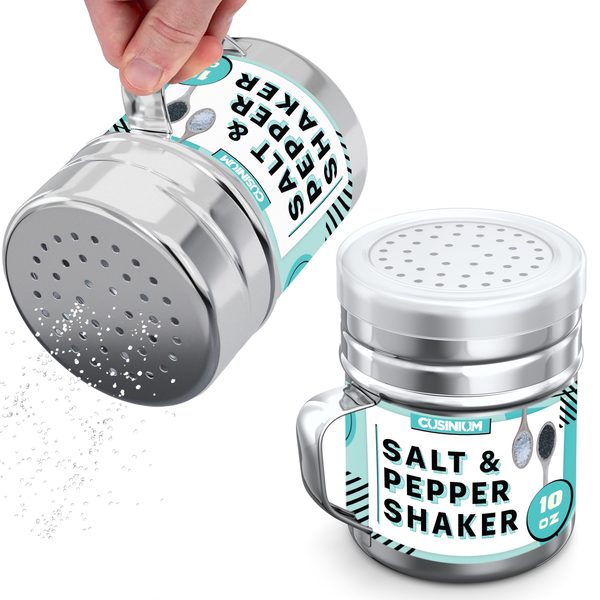 Stainless Steel Dredge Shakers with Handle and Color Label, Medium Holes, 10 oz, Pack of 2