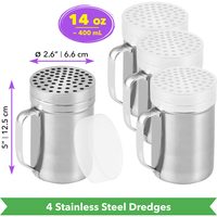 Stainless Steel Parmesan Cheese Shakers with Large Holes, 14 oz, Pack of 4 — photo 2