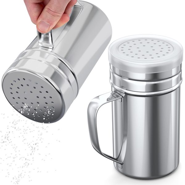 Stainless Steel Dredge Shakers with Handle, Medium Holes, 14 oz, Pack of 2