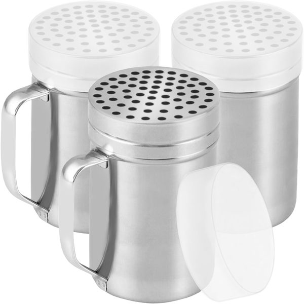 Stainless Steel Parmesan Cheese Shakers with Large Holes, 14 oz, Pack of 3
