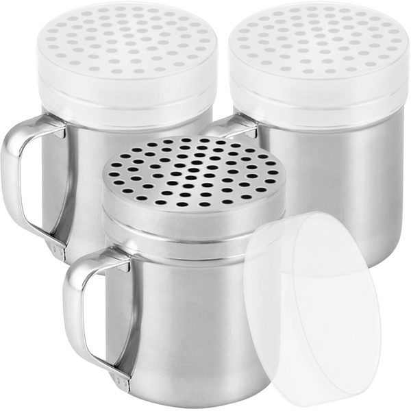 Stainless Steel Parmesan Cheese Shakers with Large Holes, 10 oz, Pack of 3