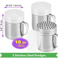 Stainless Steel Parmesan Cheese Shakers with Large Holes, 10 oz, Pack of 3 — photo 2