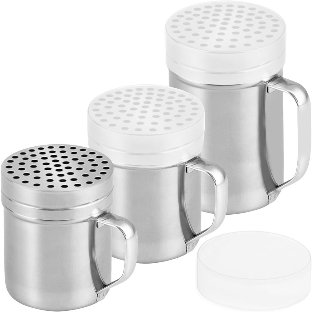 Stainless Steel Dredge Shakers with Large Holes, 10 + 10 + 14 oz, Set of 3