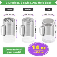 Stainless Steel Dredges with Handle: Fine Mesh + Medium Holes + Large Holes, 14 oz, Set of 3 — photo 2