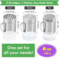 Stainless Steel Dredges with Handle: Fine Mesh + Medium Holes + Large Holes, 6 oz, Set of 3 — photo 2