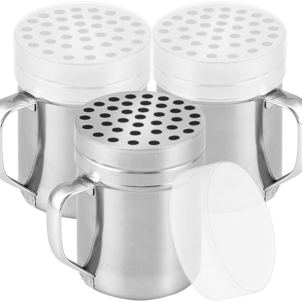 Stainless Steel Parmesan Cheese Shakers with Large Holes, 6 oz, Pack of 3