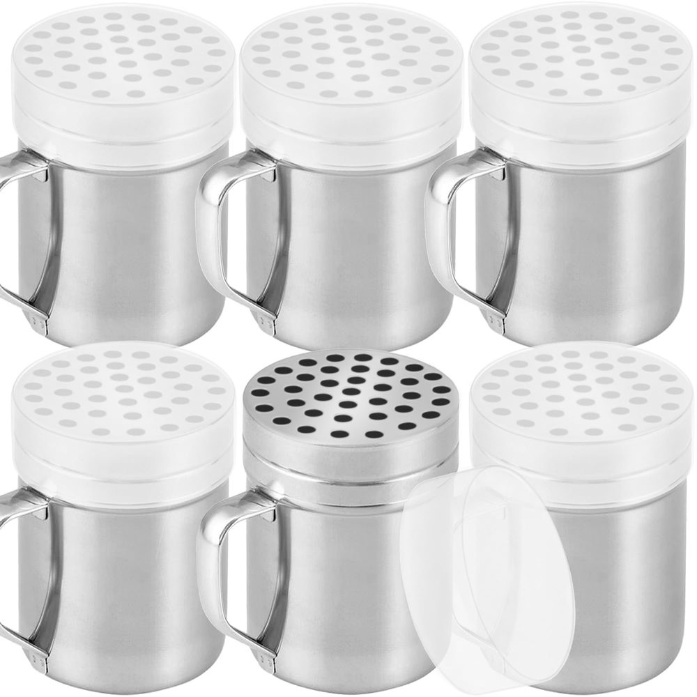 Stainless Steel Parmesan Cheese Shakers with Large Holes, 6 oz, Pack of 6