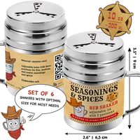 Stainless Steel BBQ Spice Shakers with Adjustable Fan-Style Lid, 10 oz, Pack of 6 — photo 2