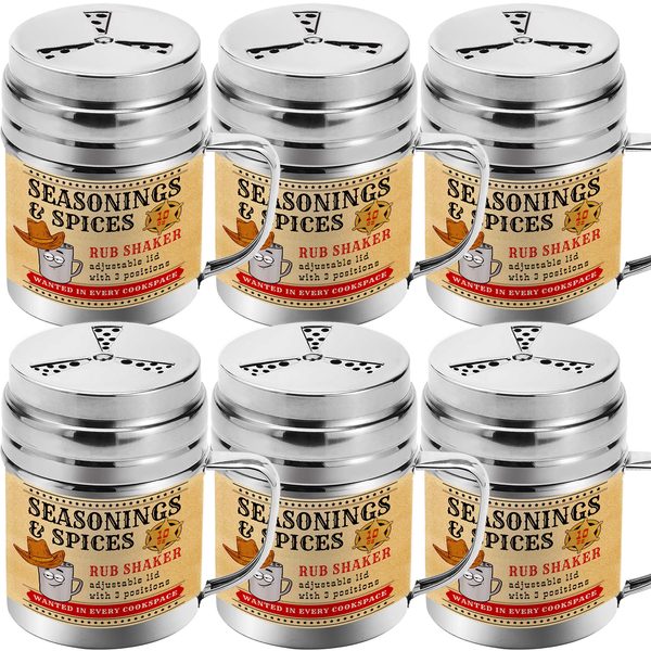 Stainless Steel BBQ Spice Shakers with Adjustable Fan-Style Lid, 10 oz, Pack of 6