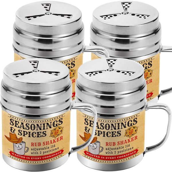 Stainless Steel BBQ Spice Shakers with Adjustable Fan-Style Lid, 10 oz, Pack of 4