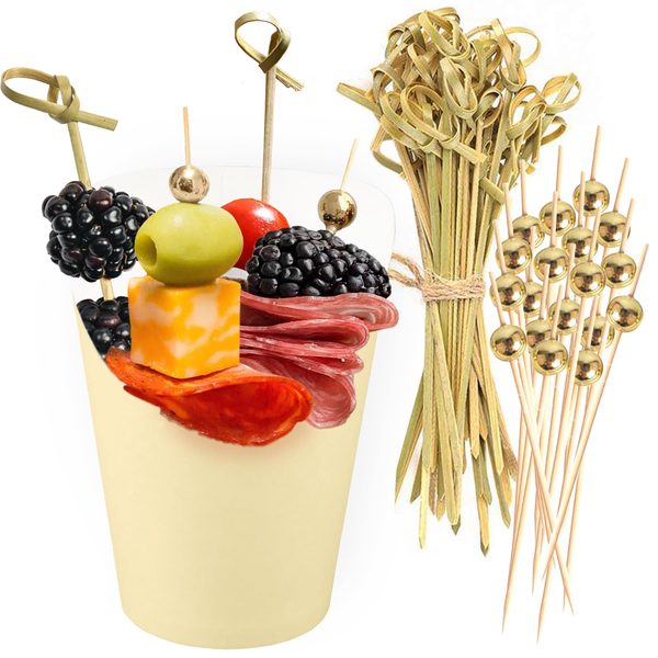 Ivory Paper Charcuterie Cups with Cocktail Picks, 14 oz, 50 + 200 pcs