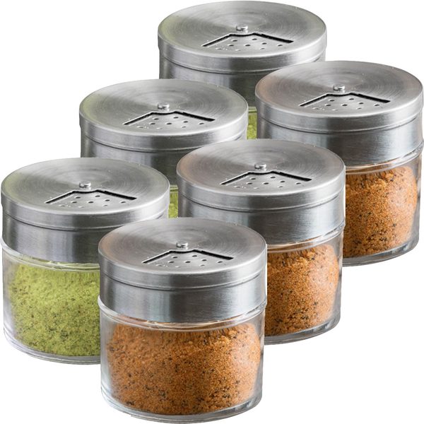 Glass Spice Shakers with Adjustable Lid, 3 oz, Pack of 6