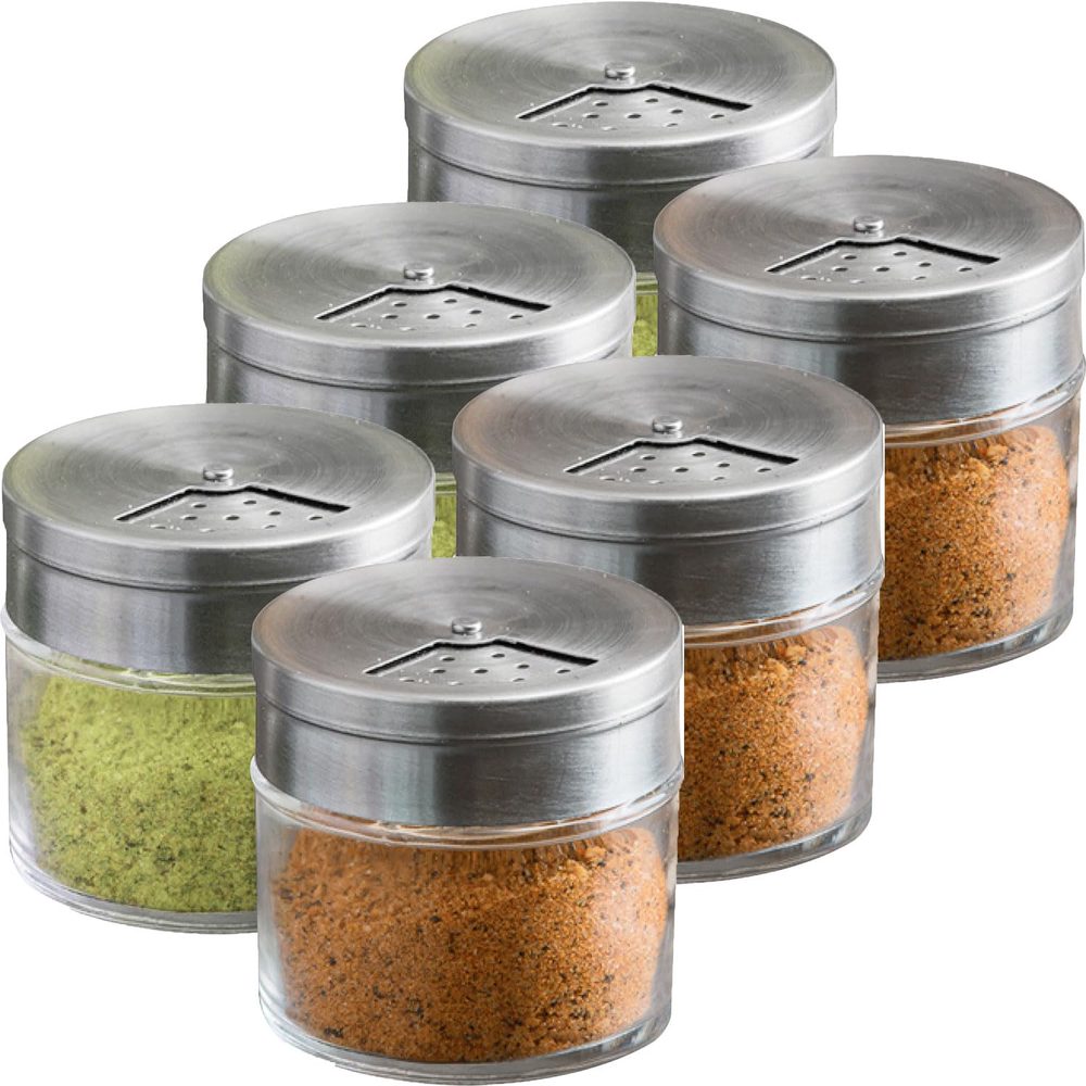 Glass Spice Shakers with Adjustable Lid, 3 oz, Pack of 6