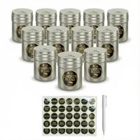 Stainless Steel Seasoning Containers with Adjustable Lid + 192 Labels, 6 oz, Pack of 12 — photo 1