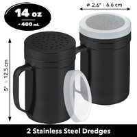 Black Stainless Steel Dredge Shakers with Handle, Medium Holes, 14 oz, Pack of 2 — photo 2