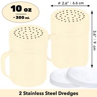 Beige Stainless Steel Dredge Shakers with Handle, Medium Holes, 10 oz, Pack of 2 — photo 2
