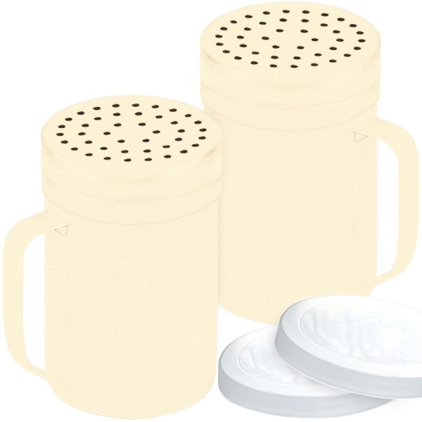 Espolvoreadores de acero inoxidable rosas con asa, agujeros medianos, 14 oz, paquete de 2
