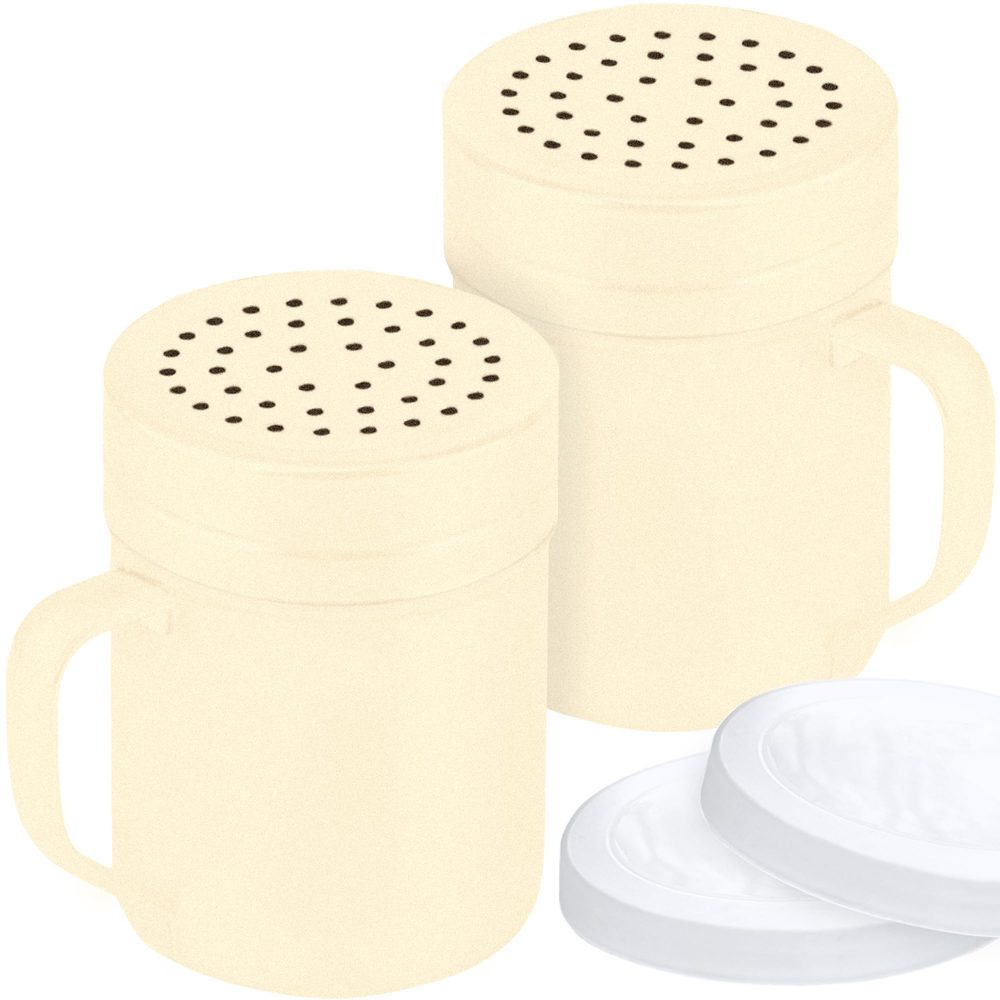 Red Stainless Steel Dredge Shakers with Handle, Medium Holes, 10 oz, Pack of 2