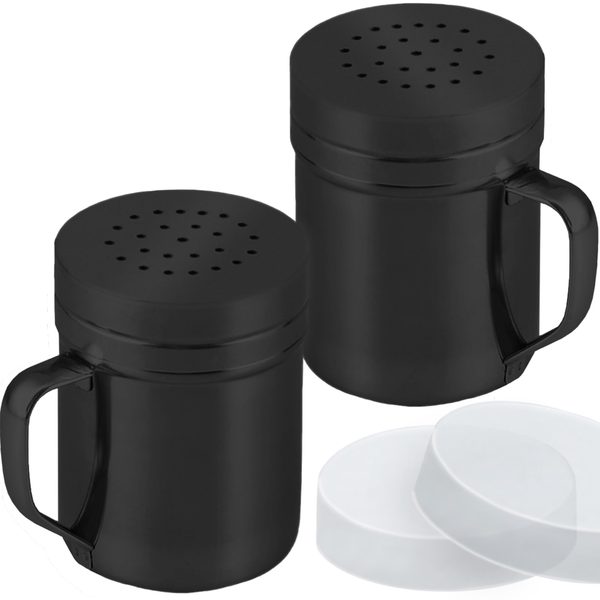 Espolvoreadores de acero inoxidable rosas con asa, agujeros medianos, 6 oz, paquete de 2