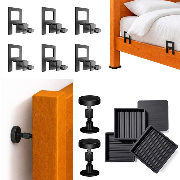 Metal Screw-in Bed Stoppers + Non-Slip Leg Pads + Mattress Gaskets, 2 + 4 + 6 pcs